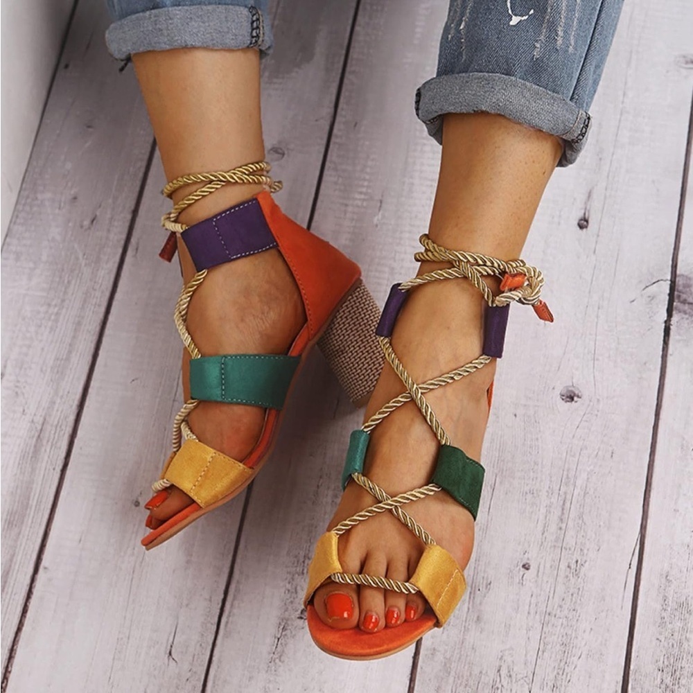 Colorful Women's Block Heel Sandals - Picture 2 of 10